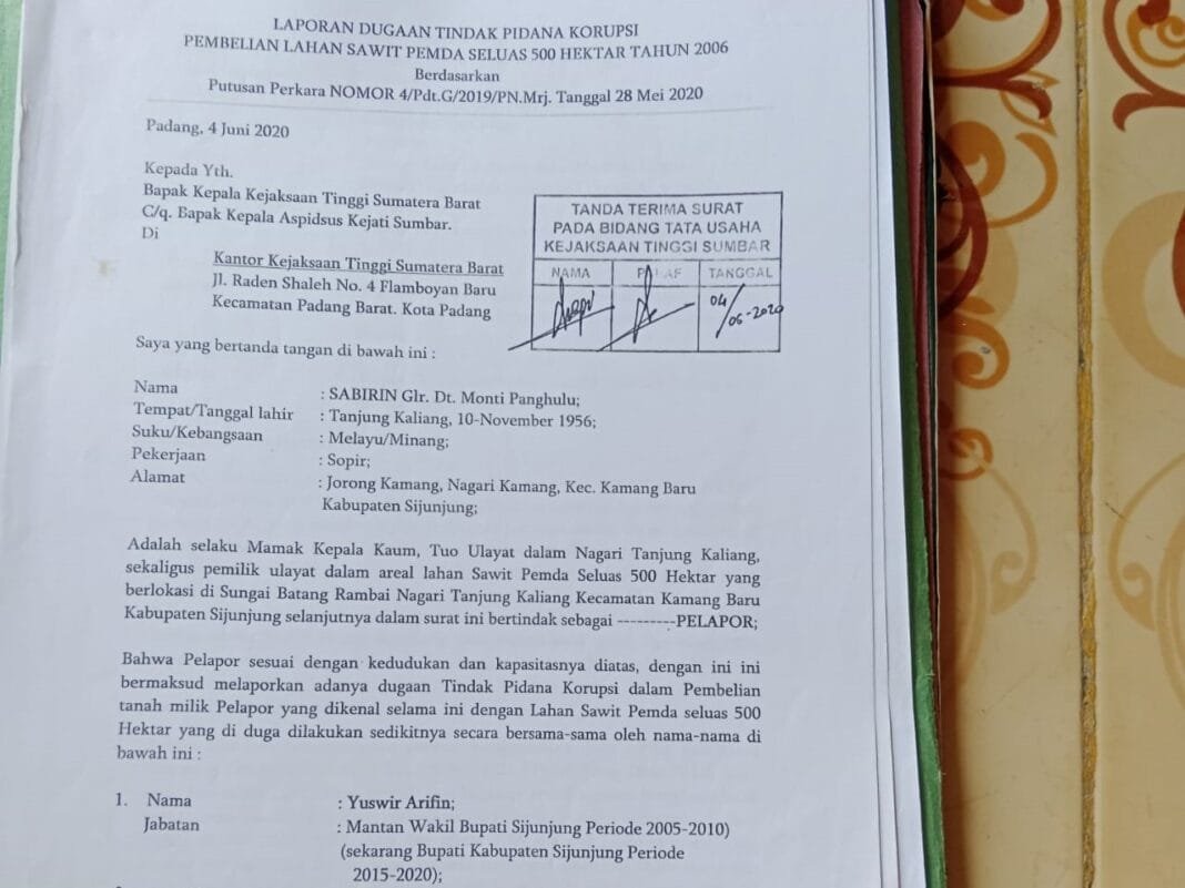 Dokumen Kunci Ungkap Dugaan Korupsi Mafia Tanah 500 Ha di Sijunjung