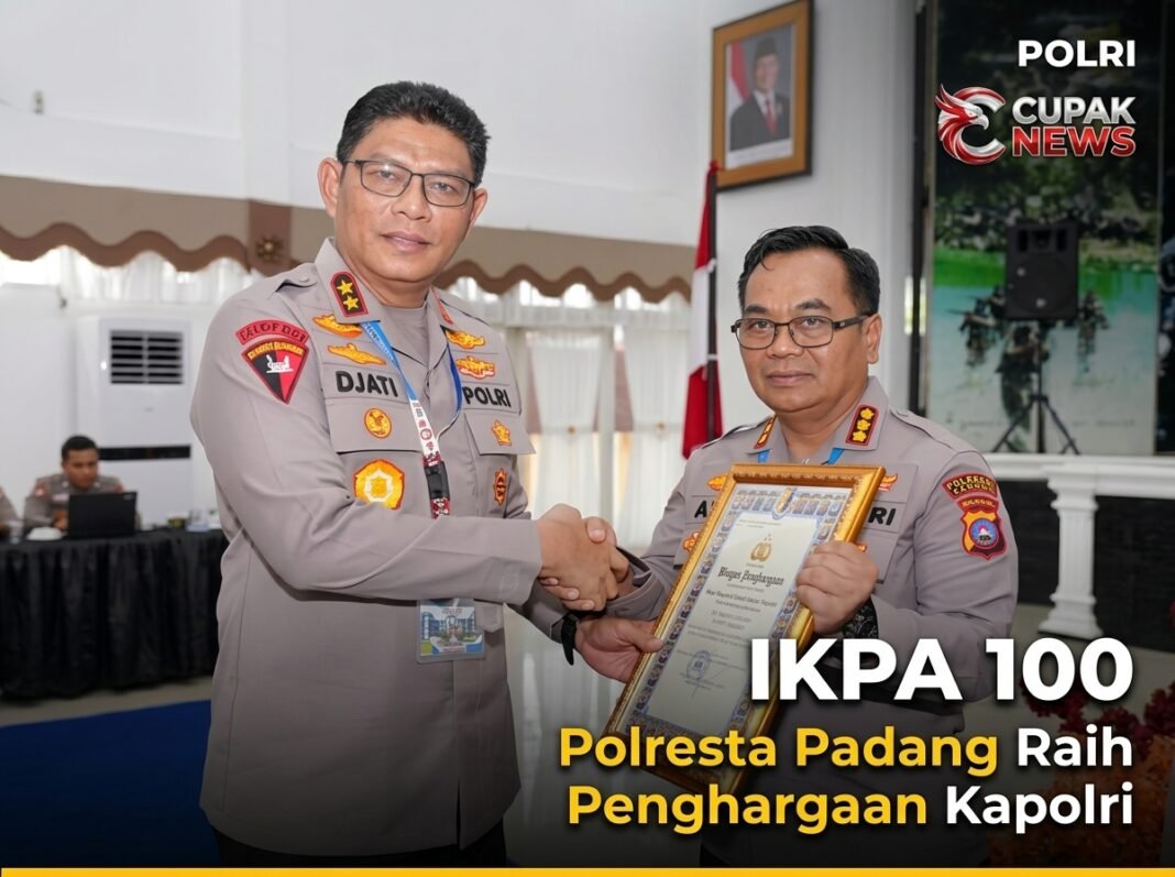 IKPA 100, Polresta Padang Raih Penghargaan Kapolri
