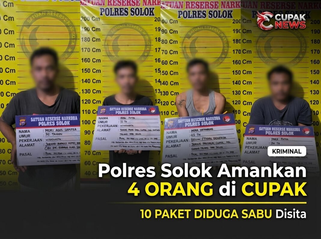 Polres Solok Amankan 4 Orang di Cupak, 10 Paket Diduga Sabu Disita