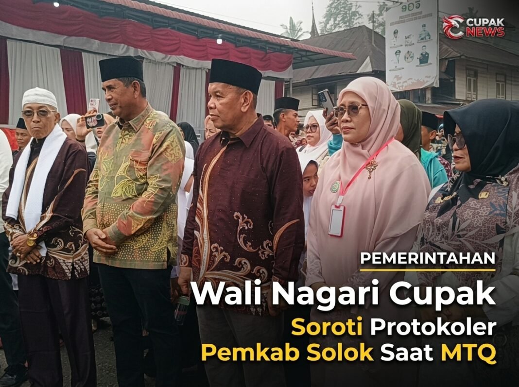 Wali Nagari Cupak Fatmi Bahar Dt. Tuo menyampaikan kritik terkait koordinasi protokoler saat MTQ Gunung Talang